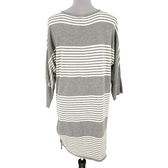 Torrid Sweater 2 Plus Size 2X Gray Ivory Stripe Ruched Side Hem Pullover Coastal - Picture 2 of 14